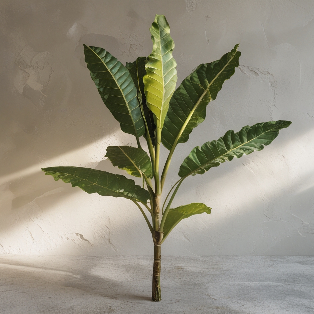 Daun moringa atau kelor yang berwarna hijau segar dan rindang tumbuh di alam terbuka dengan latar belakang langit cerah